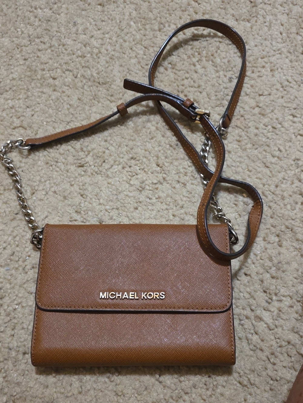 Michael Kors Brown Saffiano Crossbody Wallet